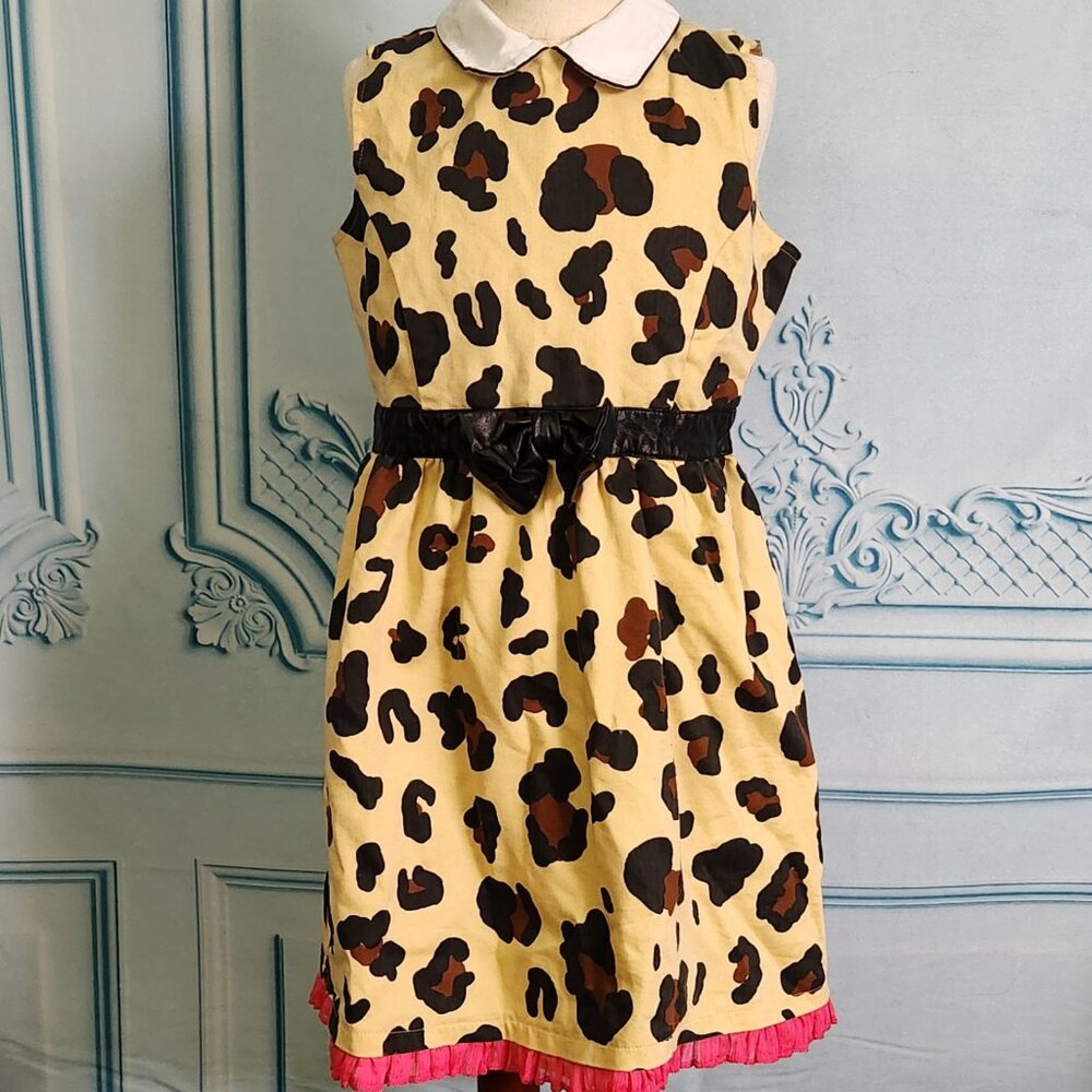 Girls Harajuku Mini Leopard Print Dress with Pink Accent, Size Kids L (10/12)